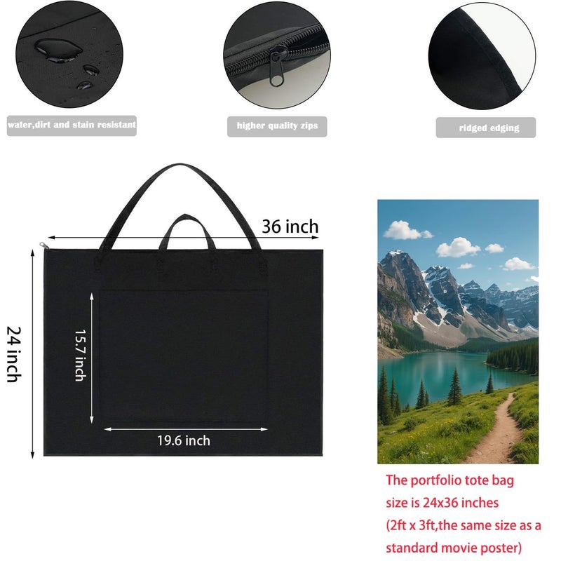 BUSOHA Large Art Portfolio Tote Bag with Nylon Shoulder,24X 36 Inch Light Weight Waterproof Poster Board Storage,Portfolio Folder for Artwork Poster, Sketching,Student Art Portfolio,Drawing - Image 2