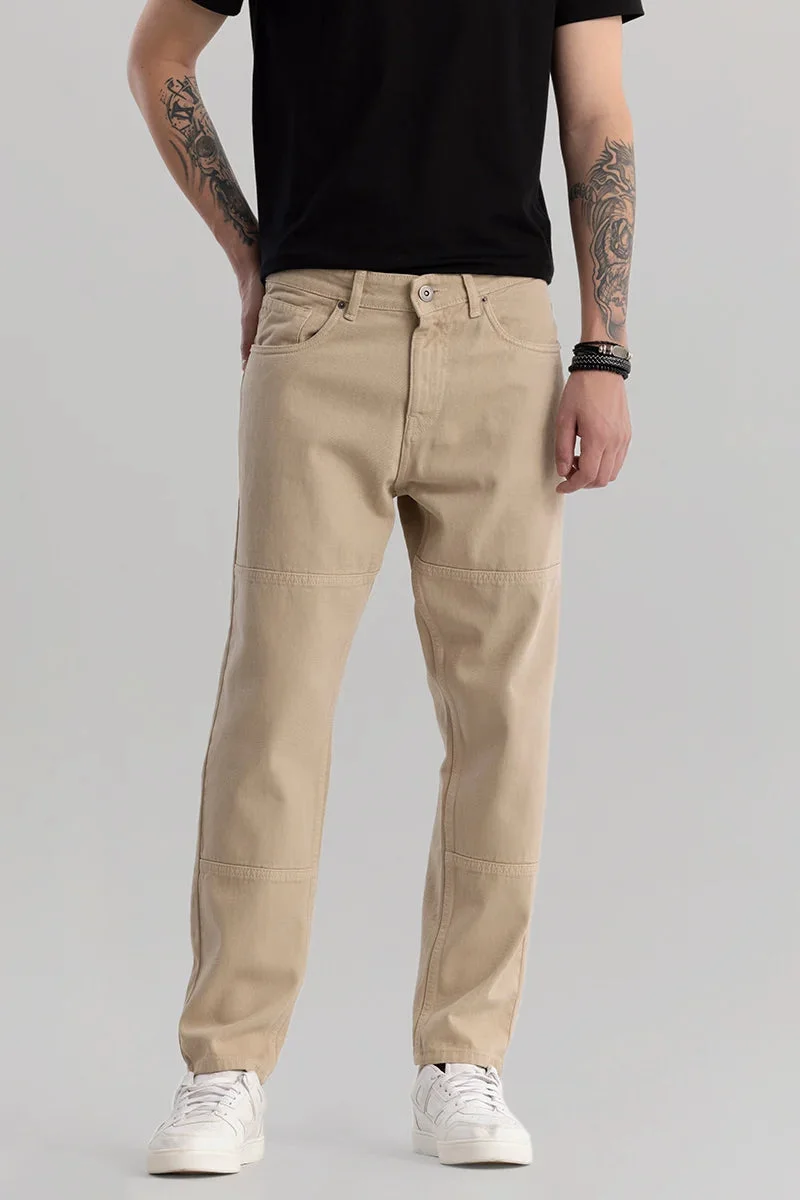 SNITCH Trendstitch Beige Baggy Fit Jeans