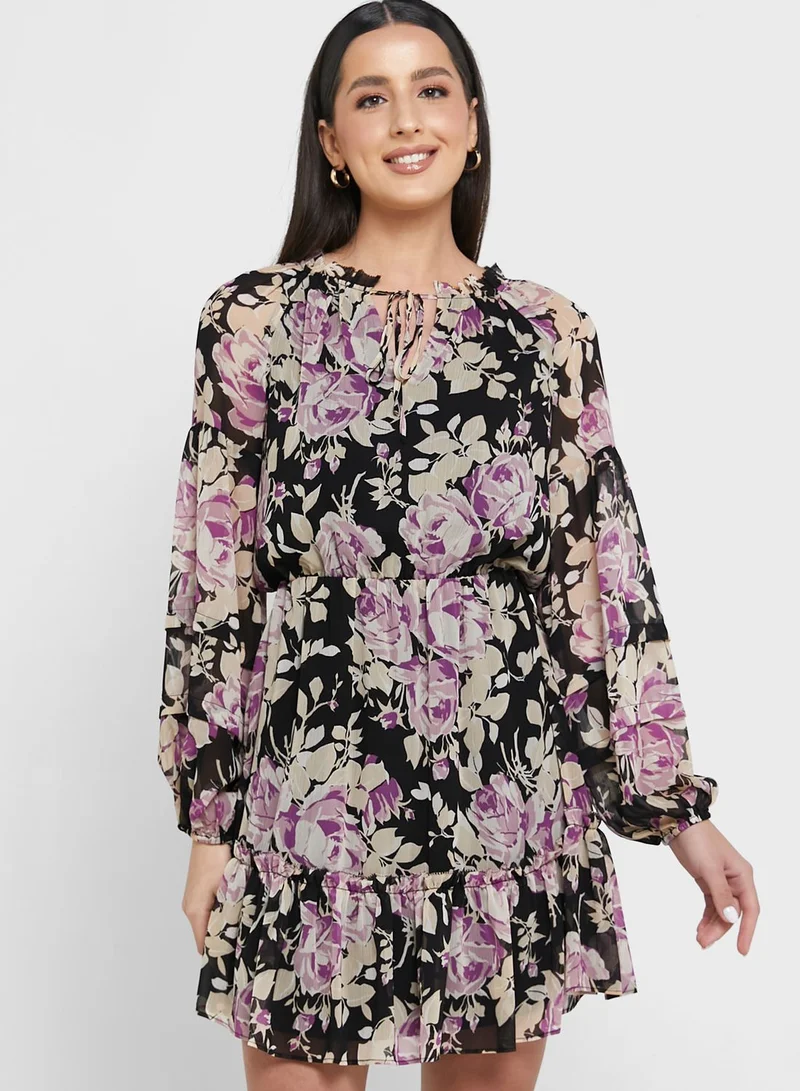 Lauren Ralph Lauren Printed Ruffle Detail Dress