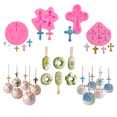 4 Pcs Small Chocolate Molds Baptism Cake Decorations Cross Cake Candy MoldFondant Polymer Clay Mold
