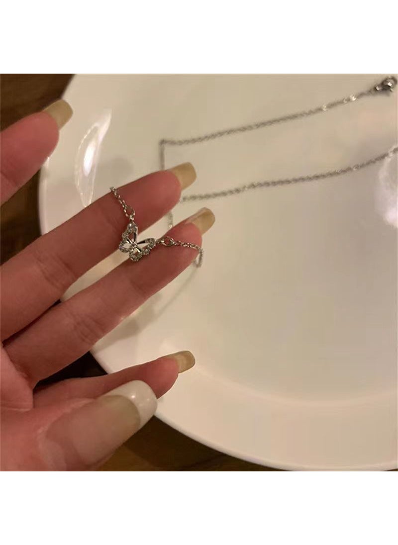 Generic - Crystal Butterfly Choker Necklace Simple Versatile Silver Butterfly Necklace - Image 1
