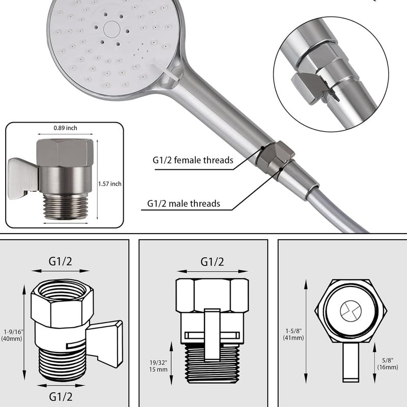 hsmhose Shower Shut Off Valve, Shower Flow Control Valve,Soild Brass Flow Pressure Regulator for Handheld Shower Head G1/2 Brushed Nickel - Image 3