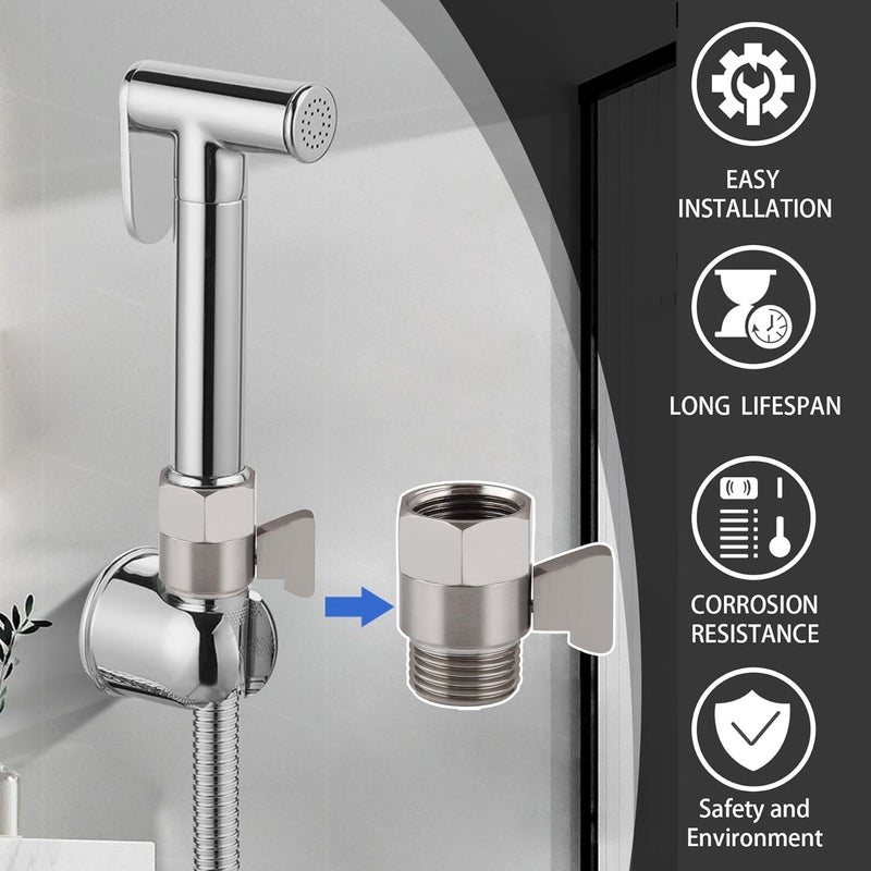 hsmhose Shower Shut Off Valve, Shower Flow Control Valve,Soild Brass Flow Pressure Regulator for Handheld Shower Head G1/2 Brushed Nickel - Image 2