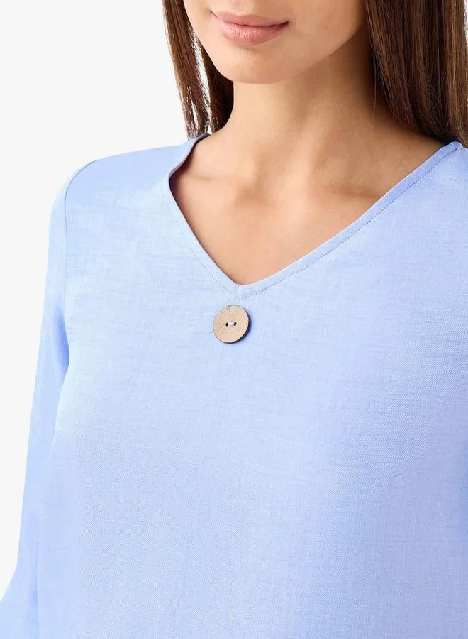 Splash FAV  Button Applique Top with V-neck for Women | Best Price UAE