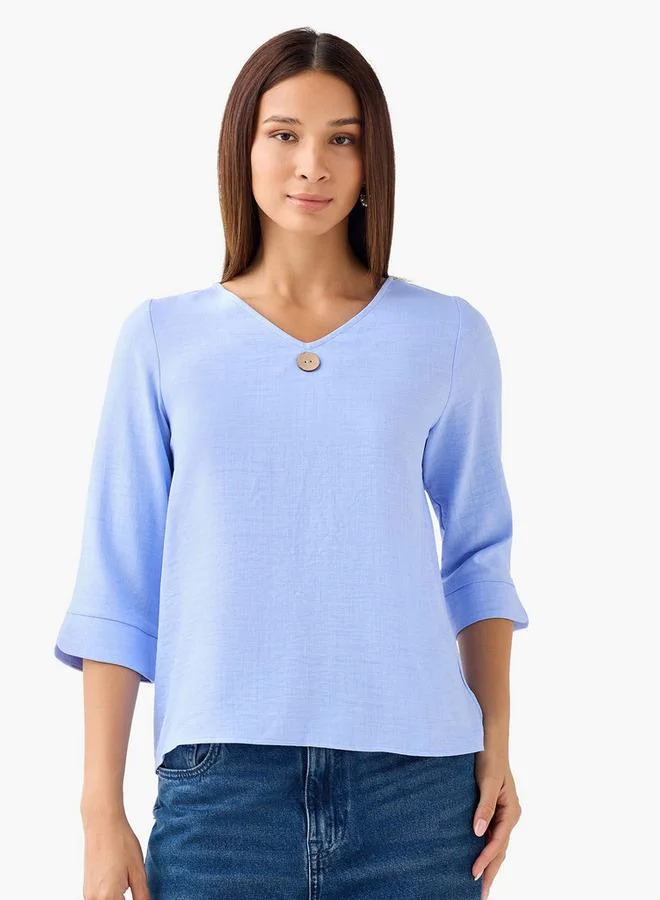 سبلاش فيڤ بلوزة بتطريز أزرار وياقة على شكل