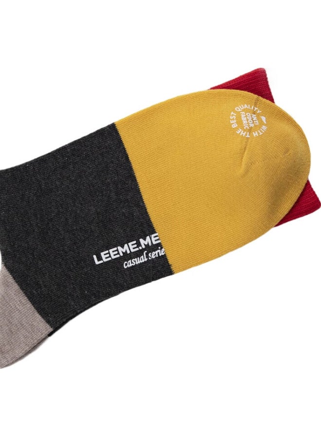 LEEME.ME Grain Rice 【Antibacterial】Socks Men'S Autumn And Winter Men'S Socks Casual Cotton Socks Mid-Tube Socks 4 Pairs Colorful Stripes - Image 3