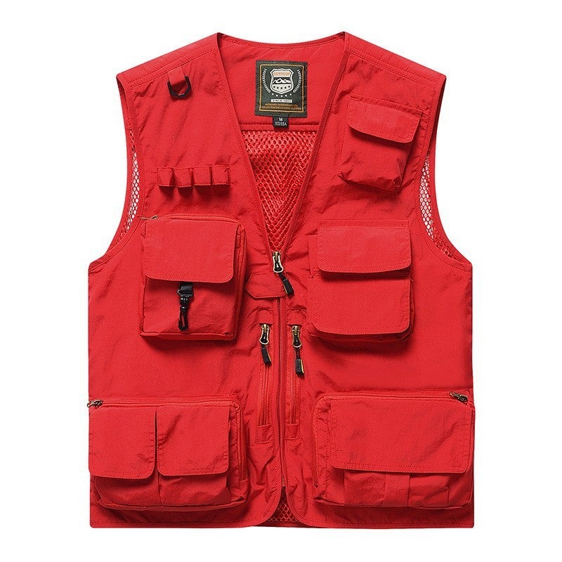 Reflective Emergency Management Vest Multi-Pocket Volunteer Communication Rescue Clothing Vest Workwear Vest Clip Work Clothes Red