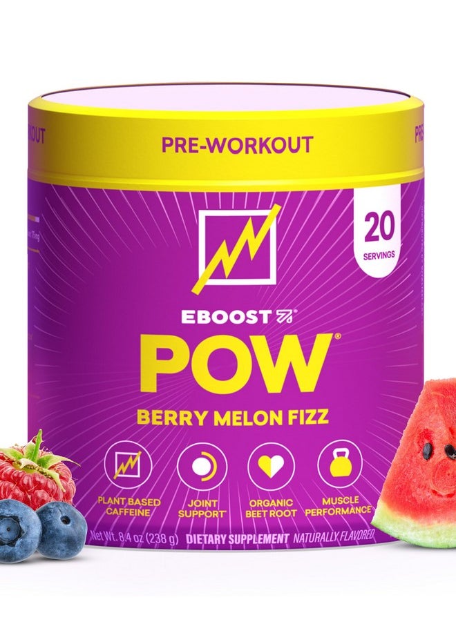 EBOOST - EBOOST POW Natural Pre Workout Powder - 20 Servings - Berry Melon Fizz - Pre Workout Supplement for Performance, Joint Mobility Support, Energy, Focus - Men & Women - Non-GMO, Gluten-Free, No Creatine - Image 1