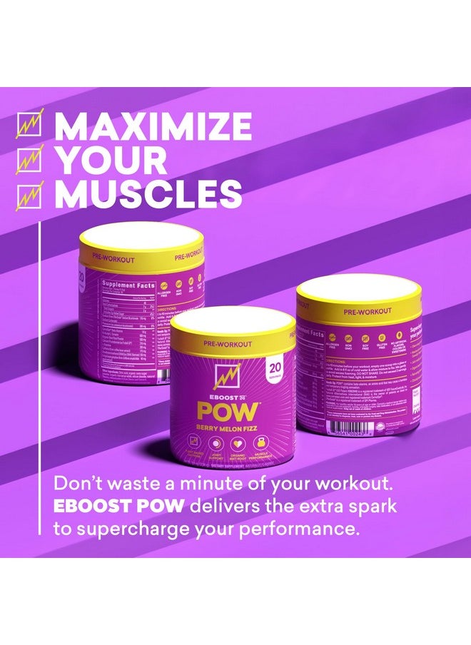 EBOOST - EBOOST POW Natural Pre Workout Powder - 20 Servings - Berry Melon Fizz - Pre Workout Supplement for Performance, Joint Mobility Support, Energy, Focus - Men & Women - Non-GMO, Gluten-Free, No Creatine - Image 1