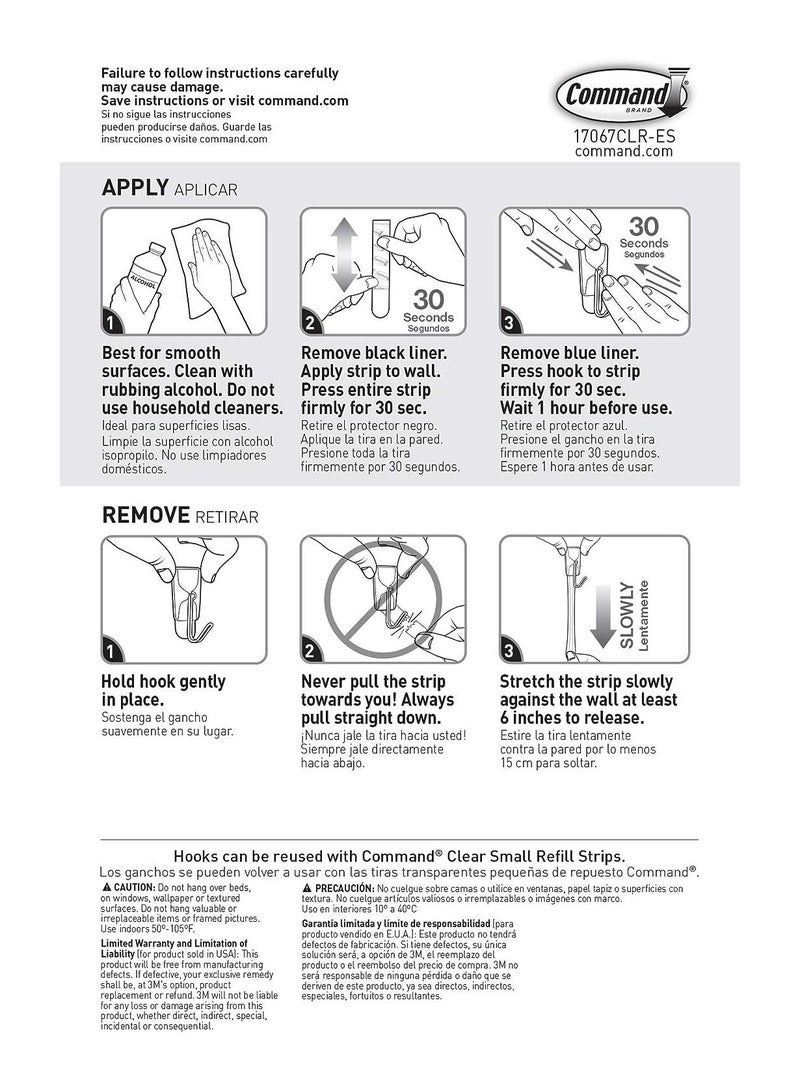 Command small wire hooks Holds 225 gr each hook  clear color, Decorate Damage-Free 3 hooks and 4 strips pack - Image 2
