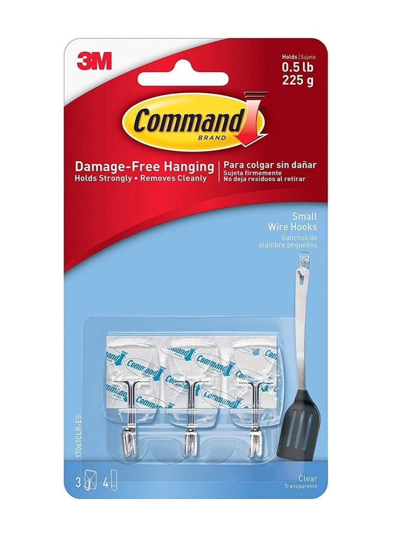 Command small wire hooks Holds 225 gr each hook  clear color, Decorate Damage-Free 3 hooks and 4 strips pack - Image 1