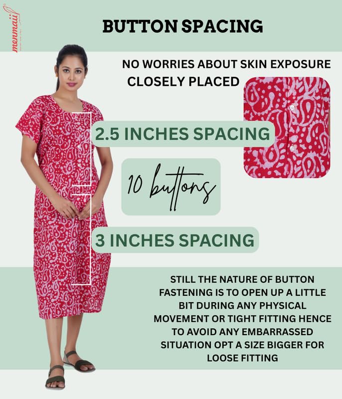 MENMAII Women's [L-4XL] Full Open/Front Buttoned [a Kind of Adaptive Clothing] Multipurpose Nighty for Maternity/Pregnancy/Elderly/Patient/Feeding/Hospital Purpose Nighty(DarkPink- XXL/Calf Length - Image 2