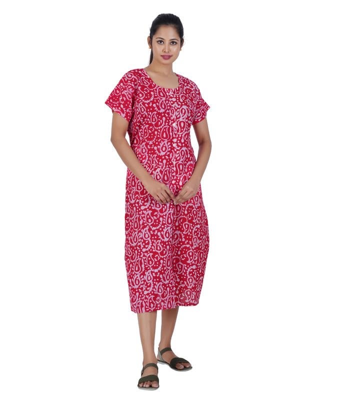 MENMAII Women's [L-4XL] Full Open/Front Buttoned [a Kind of Adaptive Clothing] Multipurpose Nighty for Maternity/Pregnancy/Elderly/Patient/Feeding/Hospital Purpose Nighty(DarkPink- XXL/Calf Length - Image 1