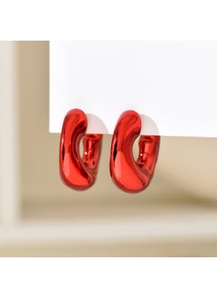 Generic Fashionable Minimalist Luxury C-Shaped Large Hoop Earrings with Polka Dots Irregular Womens Elegant Delicate Ear Jewelry Red 