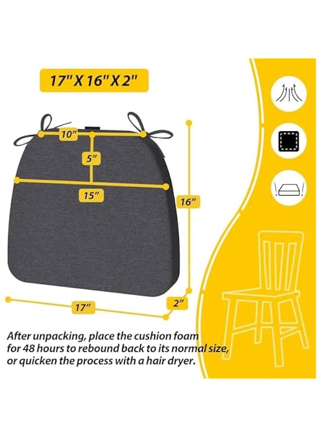 HOOKOR Chair Cushion for Dining Chairs, Memory Foam Chair Pads with Ties and Non-Slip Backing, Dining Room Seat Cushion with Machine Washable Cover, 17 X 16 Inches ﻿ (Dark Grey) - Image 5