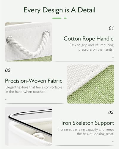 Patvingot 11x11 Cube Storage Bins, 6 Pack Foldable Fabric Organizer Bins with Rope Handles, Storage Cubes for Organizing Bedroom, Living Room, Clothes and Toys, Shelves and Closet (White & Green) - Image 4