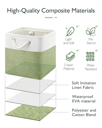 Patvingot 11x11 Cube Storage Bins, 6 Pack Foldable Fabric Organizer Bins with Rope Handles, Storage Cubes for Organizing Bedroom, Living Room, Clothes and Toys, Shelves and Closet (White & Green) - Image 3