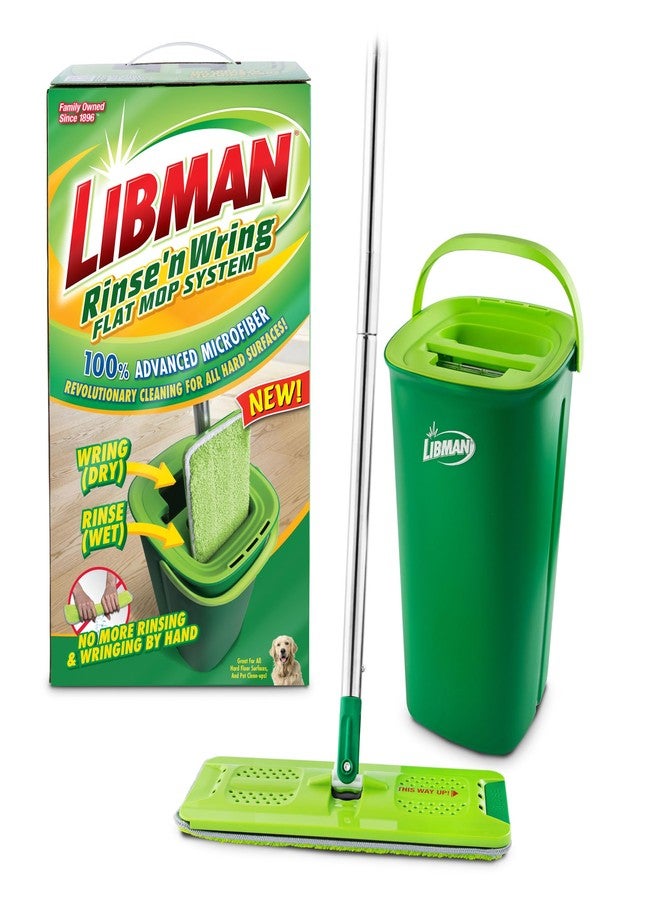 Libman نظام ممسحة ودلو ليبمان للغسل والعصر | ممسحة أرضية من الألياف الدقيقة | منظف للأرضيات الخشبية | ممسحة رطبة وجافة | غرف مياه نظيفة ومتسخة | شفرات قوية | 1 وسادة ألياف دقيقة إجمالية - Image 1