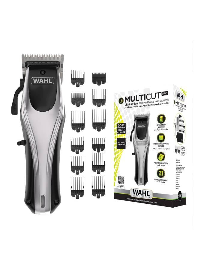 WAHL Multi Cut Pro Lithium Ion Rechargeable Hair Clipper Kit Silver/Black 0.6kg - Image 1