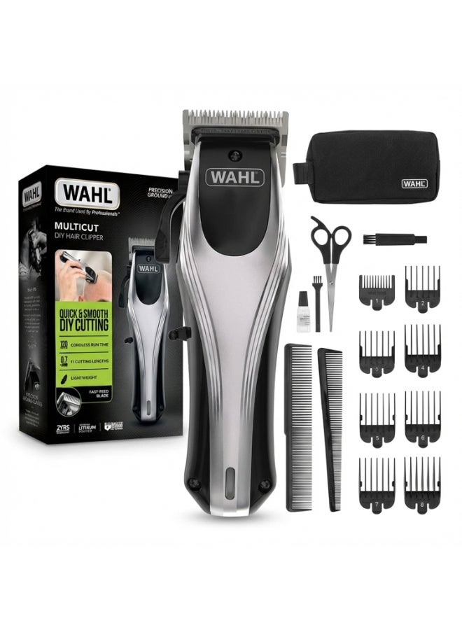 Lithium Ion Multi-Cut Pro Hair Clipper – Cordless & Rechargeable Hair Clipper with Powerful Motor, Precision Blades, Adjustable Taper Lever, 120-Min Runtime, 12 Guide Combs – 09657-027 Silver/Black 0.6kg