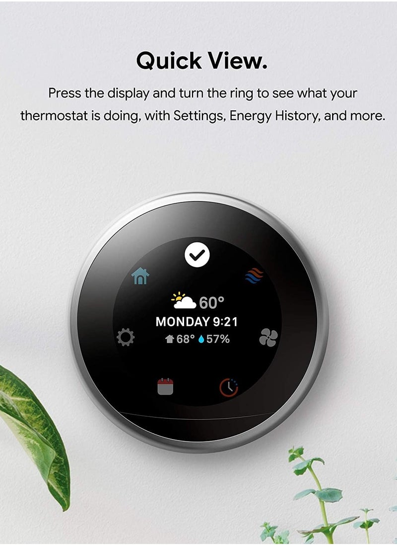 Google - Nest 3rd Generation learning programmable Thermostat Polished Steel - T3019US - Image 1