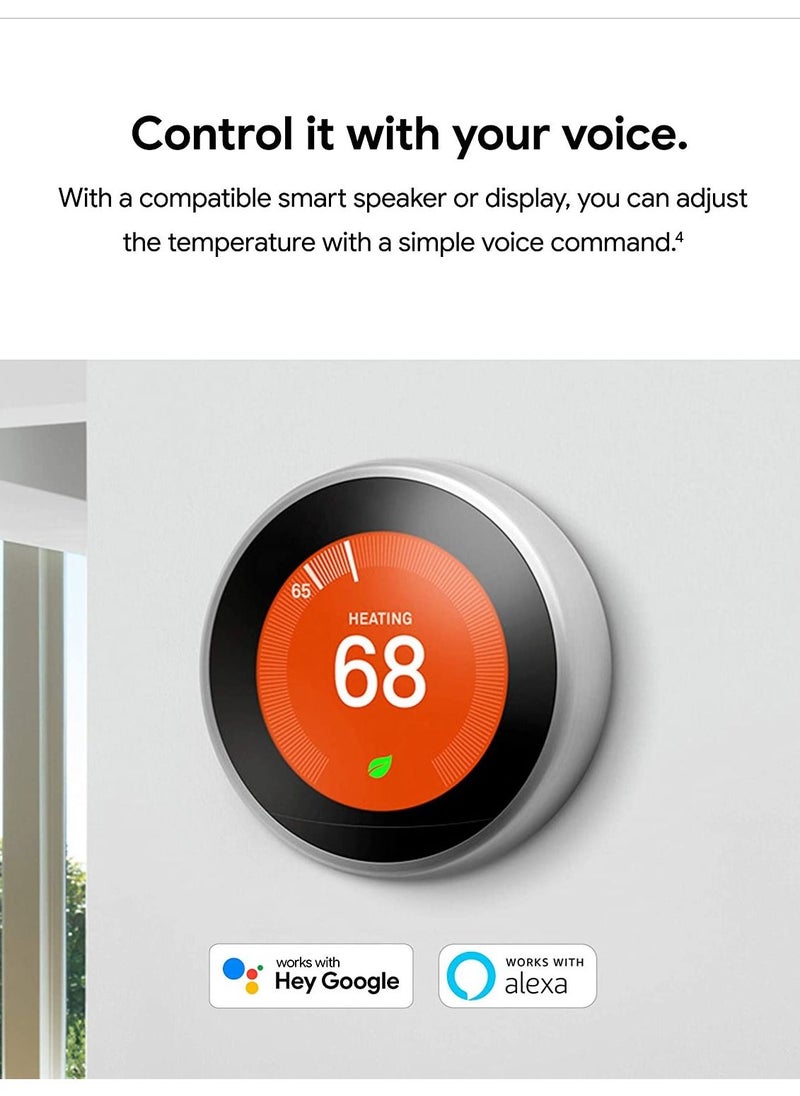 Google - Nest 3rd Generation learning programmable Thermostat Polished Steel - T3019US - Image 1