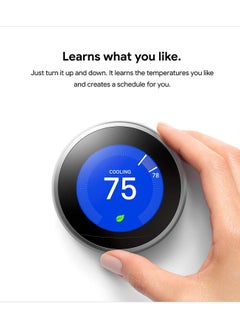 Google Nest 3rd Generation learning programmable Thermostat Polished Steel - T3019US  - Image 5