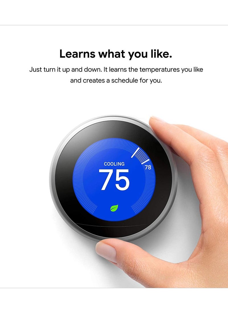 Google - Nest 3rd Generation learning programmable Thermostat Polished Steel - T3019US - Image 1
