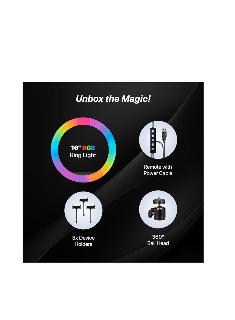 "16-inch LED RGB Ring Light without Tripod | 28+ Color Modes for YouTube, Photography, Video Recording, Live Streaming, Makeup & More | Compatible with iPhone/Android and Cameras"  - Image 5