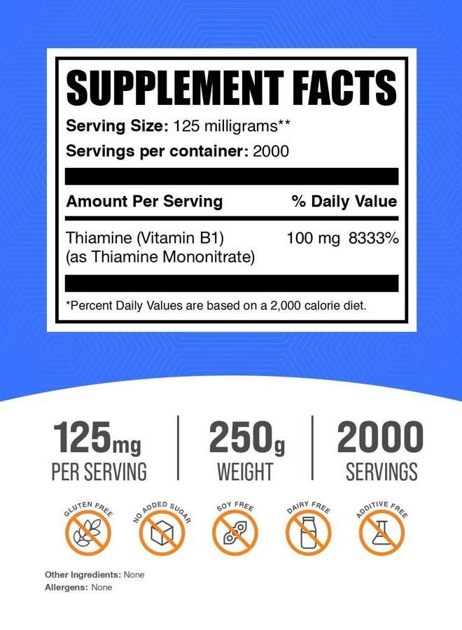 BulkSupplements .com Thiamine Mononitrate Powder - Vitamin B1 Powder, Thiamine B1 Supplement - B1 Vitamins, Gluten Free, 125mg per Serving, 250g (8.8 oz) (Pack of 1) - Image 2