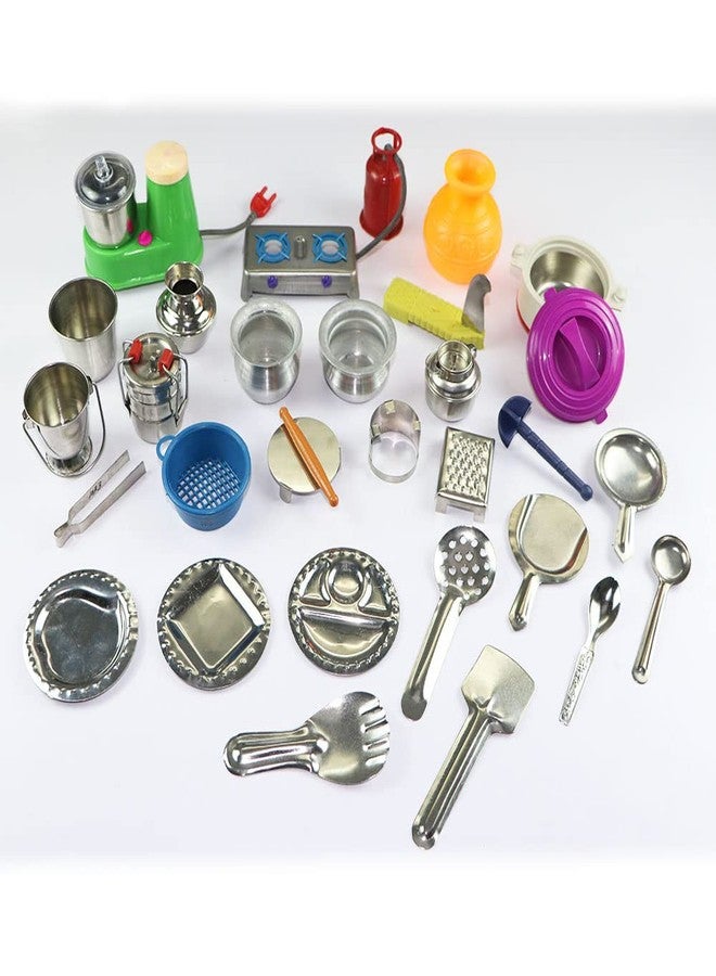 Miniature Kitchen Set, Mini Grinder Set for Kids, Choppu Jaman, Stainless Steel Kitchen Set for Girls, Miniature Cooking Set (Pack-28) - Image 1