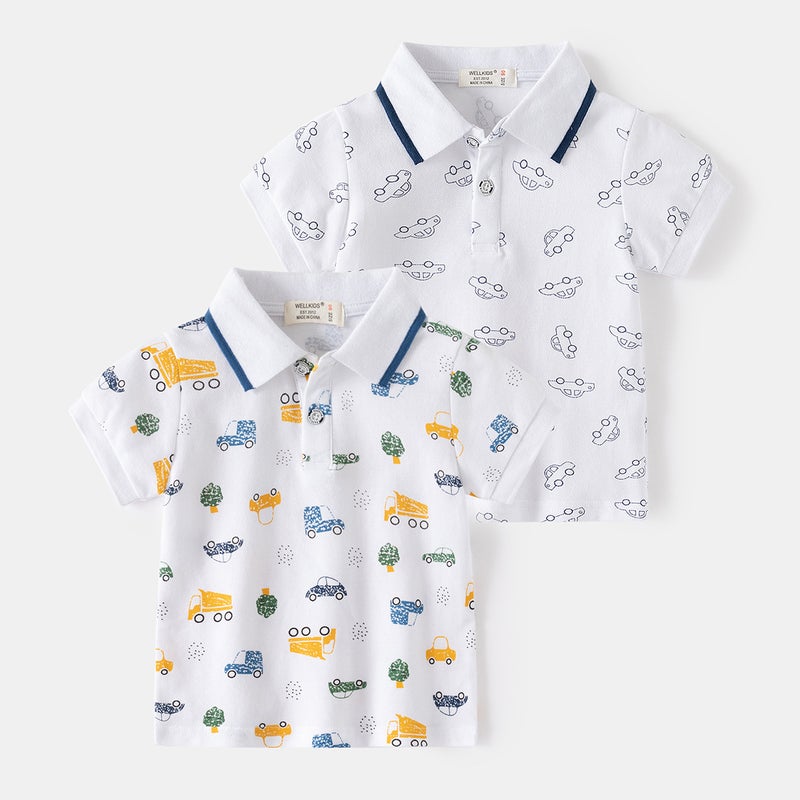 New Boys Polo Shirt Thin Short-Sleeved Baby Kidsren Summer Clothing Lapel Half-Sleeved Printed T-Shirt Kidsren'S Clothing - Image 2