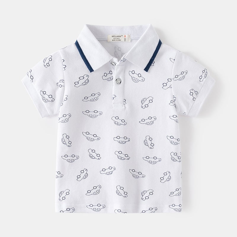 New Boys Polo Shirt Thin Short-Sleeved Baby Kidsren Summer Clothing Lapel Half-Sleeved Printed T-Shirt Kidsren'S Clothing - Image 1