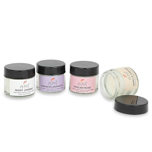 AURA DECOR Auradecor Premium Scented Candle Gift Set - French Lavender, English Rose, Night Jasmine, Vanilla Caramel - Relaxation & Aromatherapy Collection - Image 3