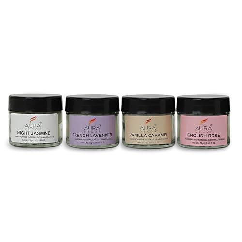 AURA DECOR Auradecor Premium Scented Candle Gift Set - French Lavender, English Rose, Night Jasmine, Vanilla Caramel - Relaxation & Aromatherapy Collection - Image 4