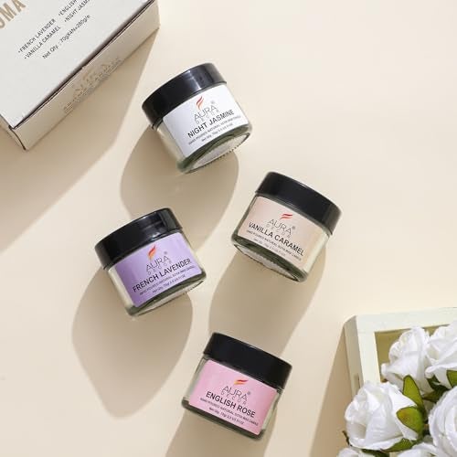 AURA DECOR Auradecor Premium Scented Candle Gift Set - French Lavender, English Rose, Night Jasmine, Vanilla Caramel - Relaxation & Aromatherapy Collection - Image 1