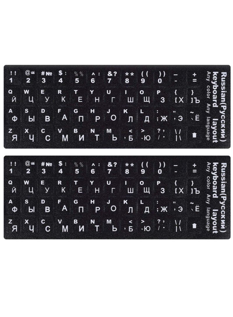 (2 Pack) Russian Keyboard Stickers, Russian-Englsih Keyboard Letters Replacement Stickers White Font Black Background for PC Computer Laptop Notebook Desktop, Cyrillic Keyboard Alphabet Stickers - Image 1