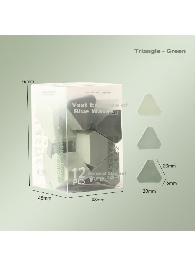 DEYUE Gradient Color Eraser Set For 2b Pencils, Green (triangle Shape) - Pack Of 12 - Image 1
