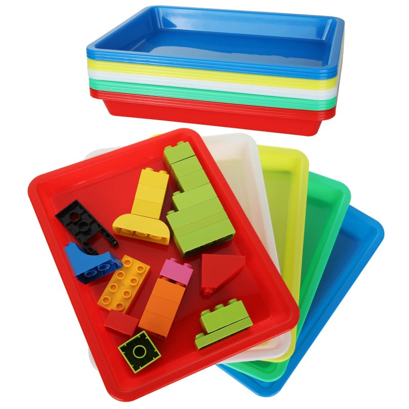 DIRBUY 15 Pack Plastic Trays for Kids Arts and Crafts 11 x 8 inch Multicolor Plastic Tray Activity Tray for DIY Projects Painting Beads Organizing Teacher Supply Home Classroom School