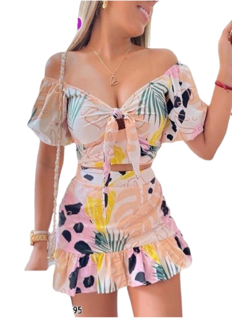 MANIKAN MANIKAN women's dress skirt with a short top with a tie at the chest 