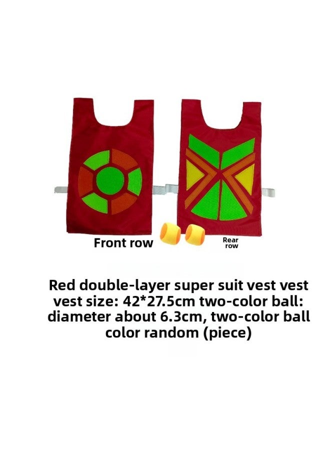 Children's Double-layer Sticky Jersey Super Battle Jacket Vest Kindergarten Parent-child Interactive Play Throwing Sticky Target Avoidance Game-Color:Red Super Shirt Vest With 2 Balls - Image 1