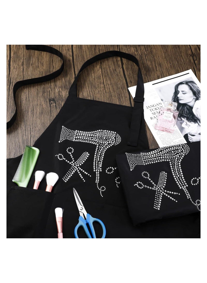 Generic Hair Stylist Apron Hairstylist Salon Apron with Rhinestone Tools and 3 Pockets Waterproof Hairdresser Barber Aprons for Women Men Hairdressers Cosmetology Aprons Dog Grooming Work Smock Barber  - Image 5