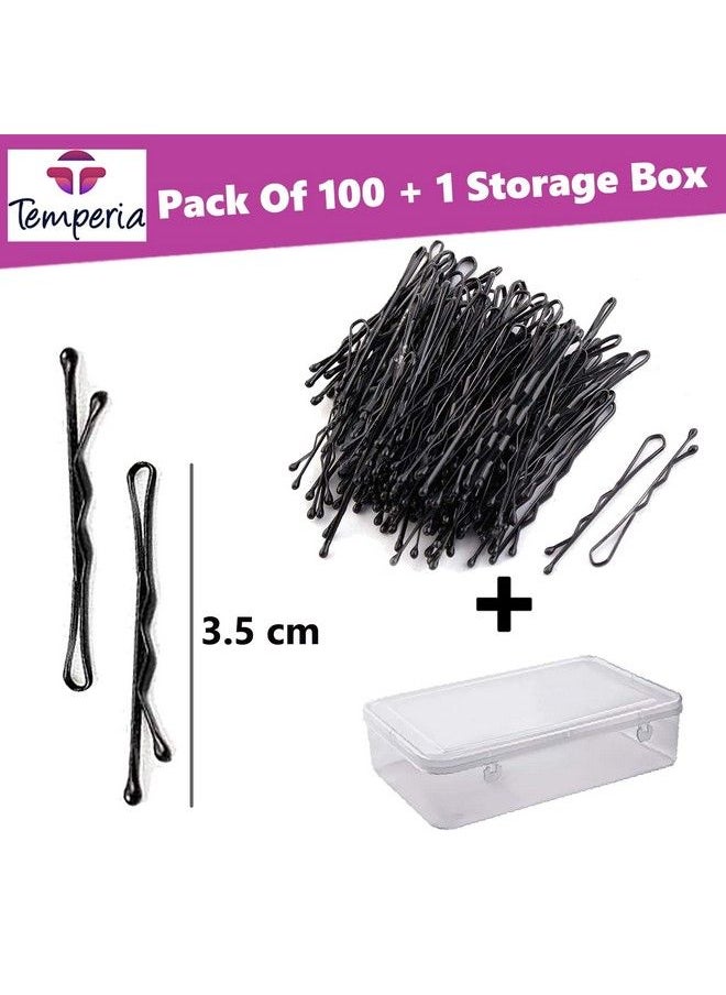 Temperia - Bobby Hair Pins For Girls & Kids (Pack Of 100) (Very Small Pins 3.5 Cm) ; Stylish Bob Hairpins For Hairstyling ; Women Hair Styling Accessories Clips (Black) - Image 1