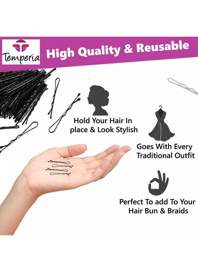 Temperia - Bobby Hair Pins For Girls & Kids (Pack Of 100) (Very Small Pins 3.5 Cm) ; Stylish Bob Hairpins For Hairstyling ; Women Hair Styling Accessories Clips (Black) - Image 1