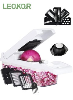 LEOKOR 12 In 1 Veggie Chopper Slicer Cutter Food Dicer with Container Hand Guard Draining Basket  - Image 1