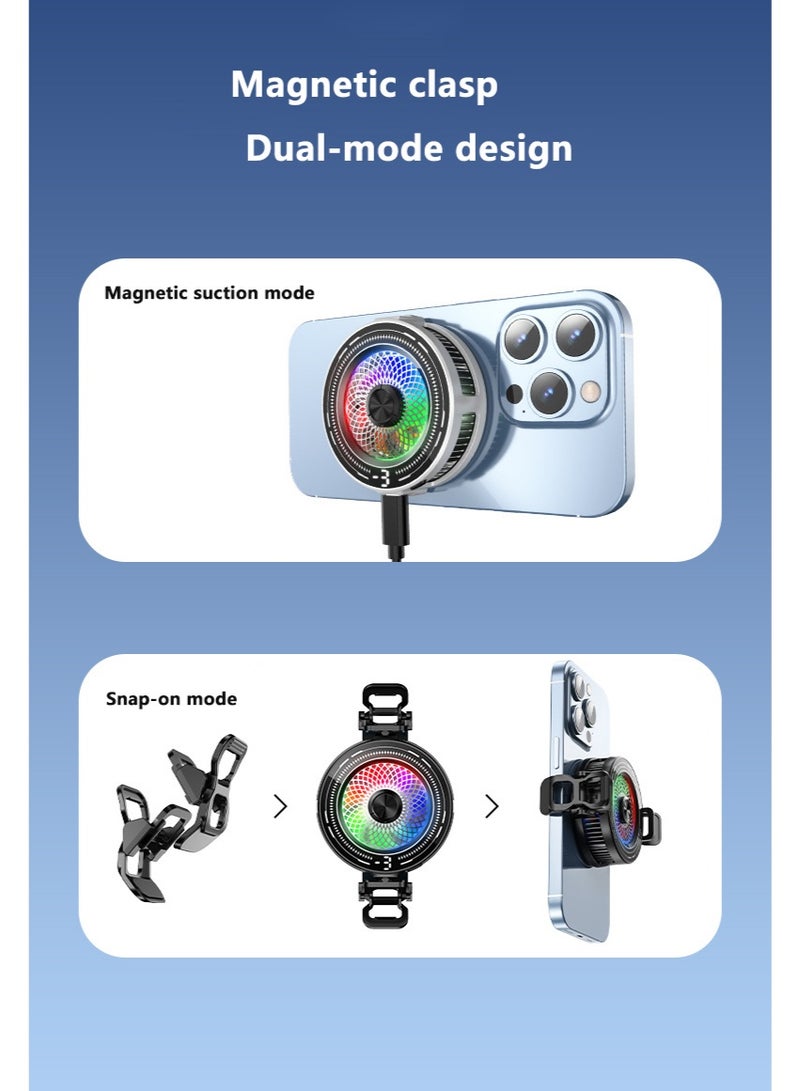TDAO 2-in-1 Magnetic/Back Clip Type Semiconductor Phone Cooler, Silent RGB Gaming Cooler, 15W High-Power Cooling, Three-Speed Adjustable Fan Speed, with Digital Display, Portable Phone Cooling Fan, Suitable for Android and Apple Phones, Ideal for Esports/Live Streaming, Black - Image 5
