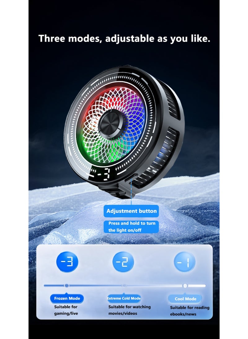 TDAO 2-in-1 Magnetic/Back Clip Type Semiconductor Phone Cooler, Silent RGB Gaming Cooler, 15W High-Power Cooling, Three-Speed Adjustable Fan Speed, with Digital Display, Portable Phone Cooling Fan, Suitable for Android and Apple Phones, Ideal for Esports/Live Streaming, Black - Image 3