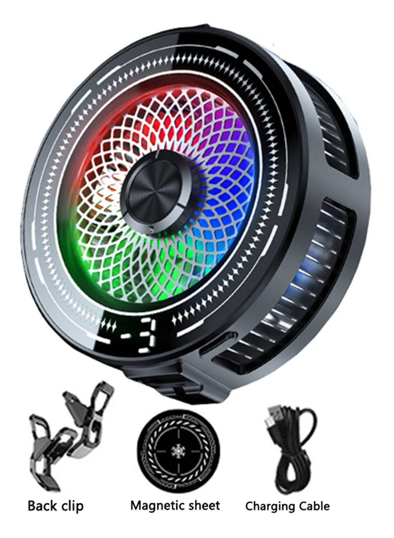 TDAO 2-in-1 Magnetic/Back Clip Type Semiconductor Phone Cooler, Silent RGB Gaming Cooler, 15W High-Power Cooling, Three-Speed Adjustable Fan Speed, with Digital Display, Portable Phone Cooling Fan, Suitable for Android and Apple Phones, Ideal for Esports/Live Streaming, Black - Image 1