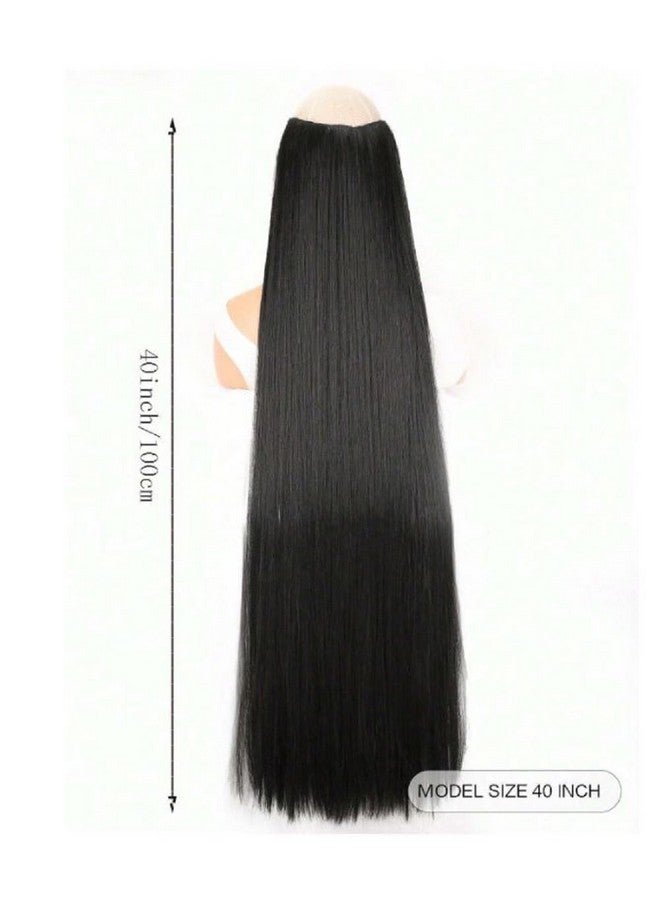 Artifice 5 Clip Super Long Straight Clip in Hair Extensions for Women Natural Soft Clip on Extensions Synthetic Thick Hairs for Any Event for Girls Hair Extension 40 inch Natural Black - Image 4