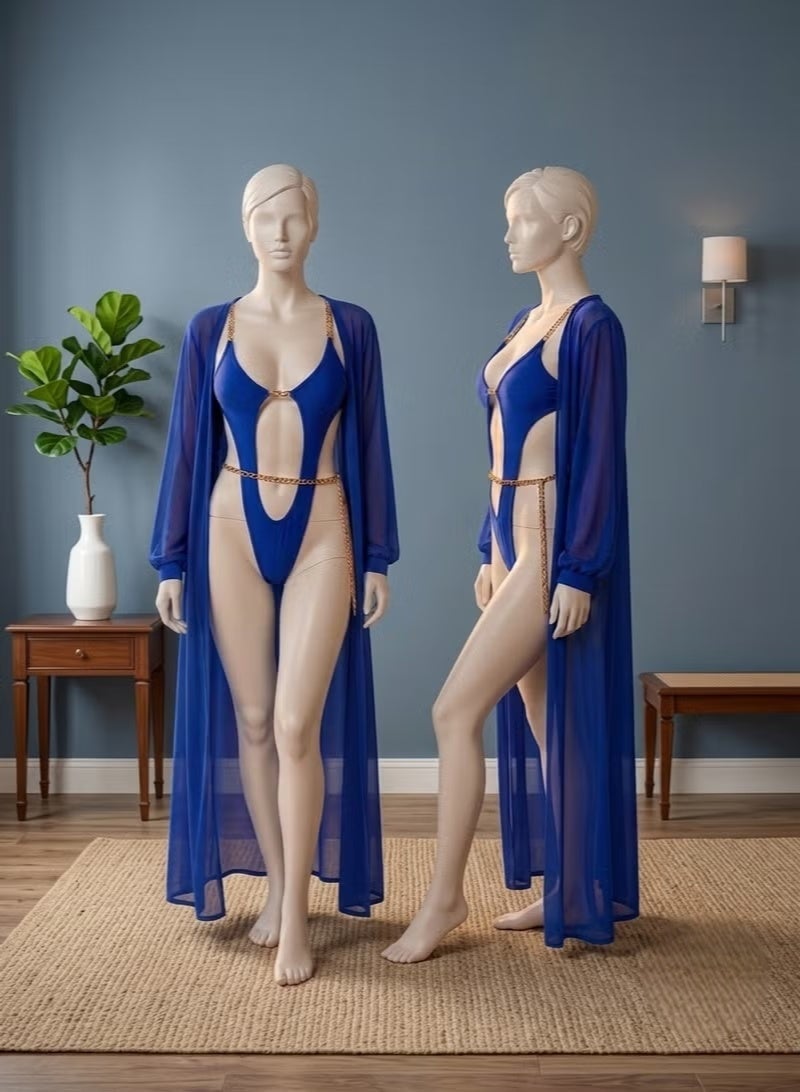 Women's Premium Butter Fabric Two Piece Lingerie Set with Sheer Long Sleeve Robe, Deep V Cut Bodysuit, Soft Stretch Nightwear, Lightweight Sleepwear and Sensual Lounge Outfit for Women up to 80 KG - Image 1